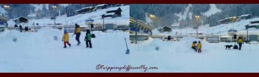 Left: Juli walking towards the hole she was to be "buried" in, Right: Big smile after being "rescued".