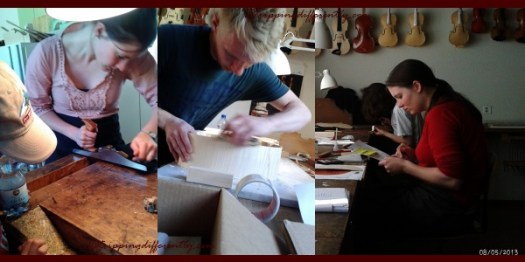 Students hard at work. It takes them about 6 months to make a violin/viola and a year to make a cello.