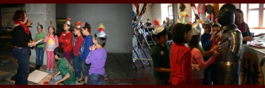 Right: Them listening to the lovely museum lady, Left: Examining the suit of armour (the only one they were allowed to touch).