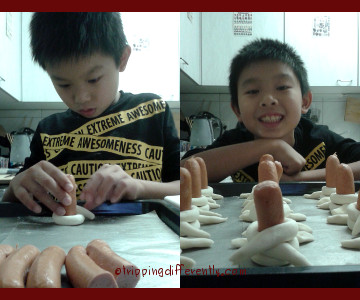 From Left: wrapping the dough, before going into the oven...