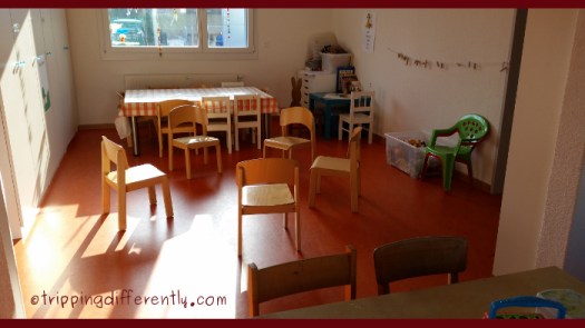 This is where we have Circle Time and there are 2 other rooms full of toys, such as a play-store to buy and sell, and lots of cars and train tracks.