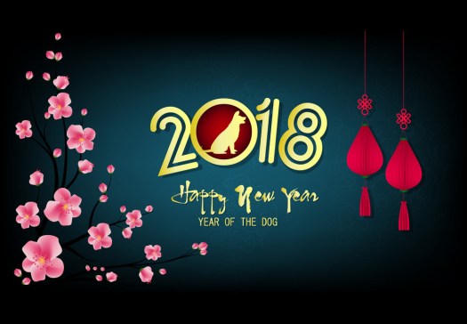 Happy new year 2018 greeting card and chinese new year of the dog
